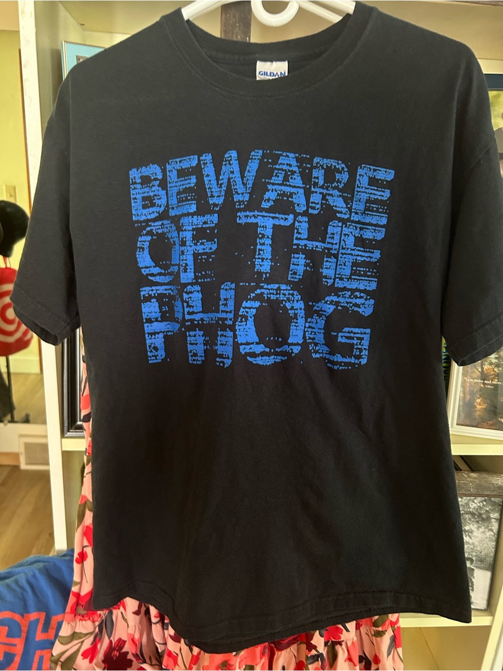 Gildan Black Short-Sleeve Tee with Blue 'BEWARE OF THE PHOG' Graphic